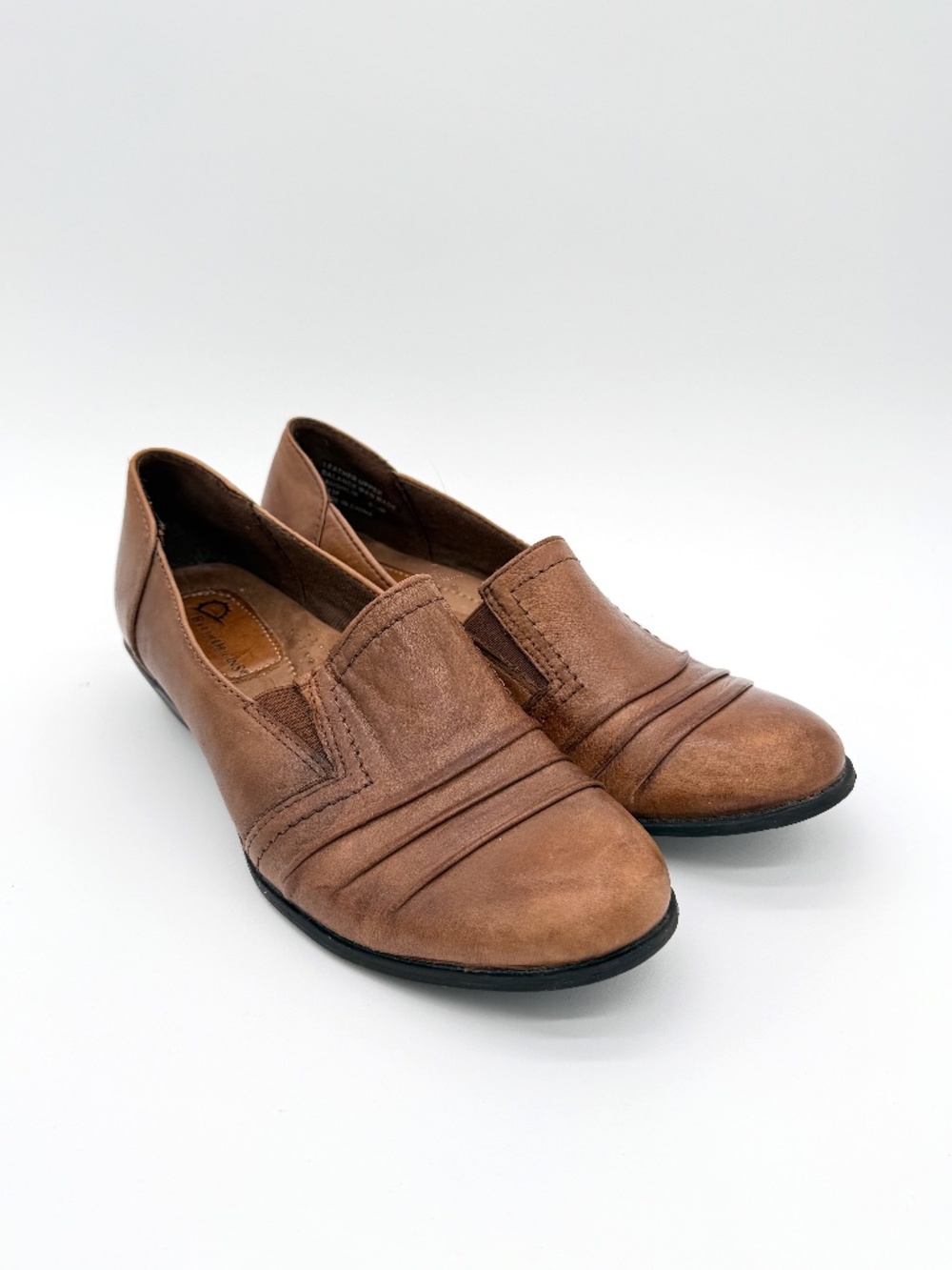 Earth Origins Laughlin Brown Leather Slip On Wedge Loafers Women's Size 8.5 M